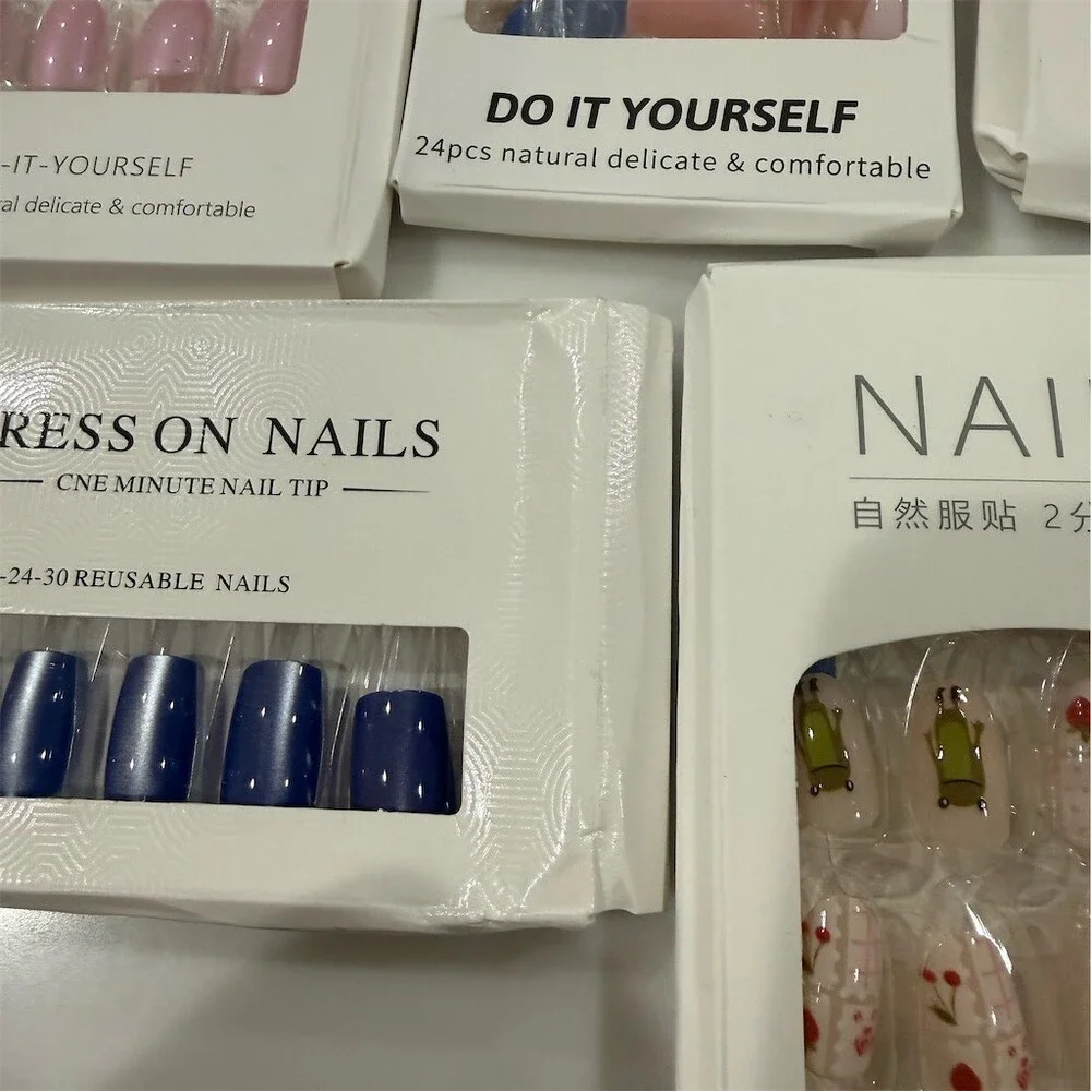Lot of 5 Press-On False Nail Sets 24pcs Each Mixed Designs DIY Nail Tips